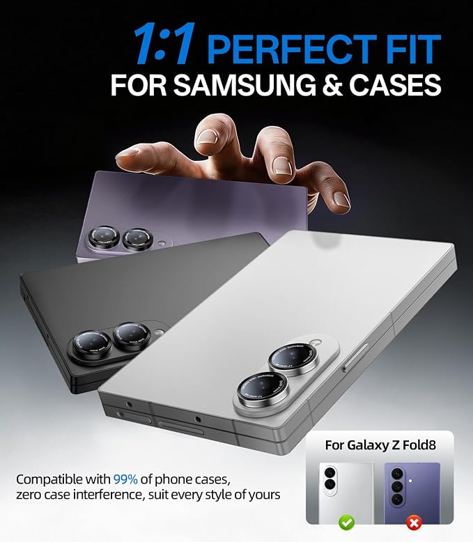 HelloDeere for Samsung Galaxy Z Fold 8 Camera Lens Protector, Military-Grade 9H+ Tempered Glass with AR Optical Tech HD Anti-Glare Anti-Scratch Metal Individual Ring Easy Install Case Friendly, Silver - Image 6