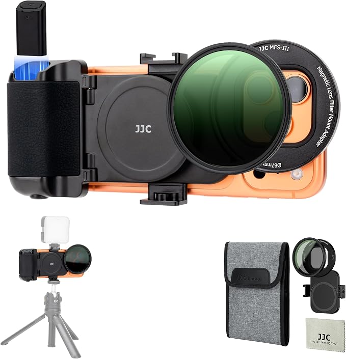 67mm Variable ND2-128 ND Filter Mount Kit with Magnetic Phone Camera Grip & Storage Pouch for iPhone 17 Air 16 15 14 Pro Max Accessories,Neutral Density Lens Filter Adapter Set w Cold Shoe & 1/4''Hole by Kiorafoto
