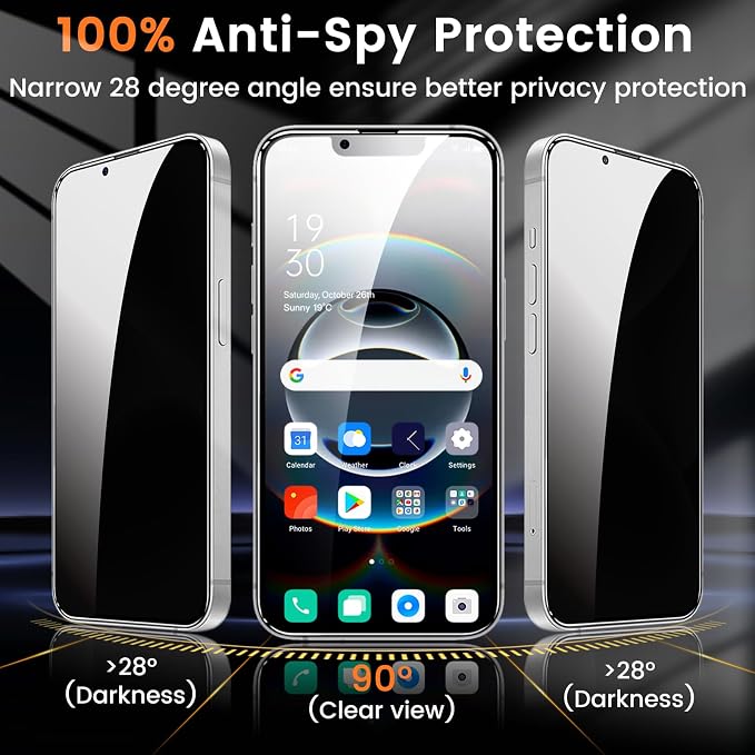 Lesakit 3+3 Pack Privacy Screen Protector for iPhone 16e 6.1-Inch with 3 Pack Camera Lens Protector, Anti Spy Tempered Glass Film 9H Hardness Bubble Free Case Friendly - Image 3