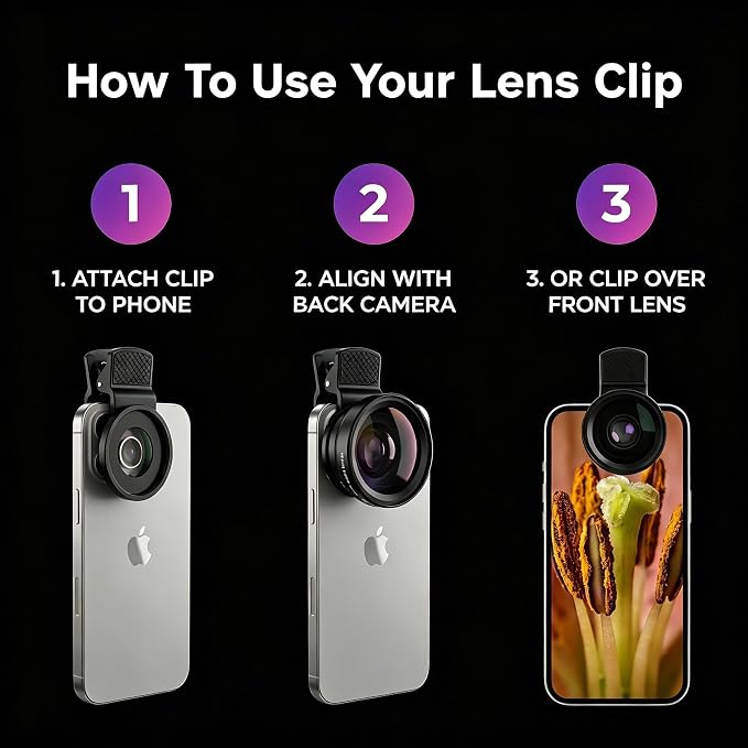 Phone Camera Lens Kit, 0.45X Super Wide Angle Lens + 15X Macro Lens 2 in 1 Professional Lens Attachment for Phone 17/16/15/14/13 - Image 7