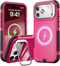 Follaroma Magnetic for iPhone 17 Pro Case with Camera Stand, Hot Pink，6.3" | Built-in Glass Camera Cover Stand,Compatible with MagSafe,Heavy Duty Shockproof Protective,Military-Grade Anti-DropDual Case by Follaroma