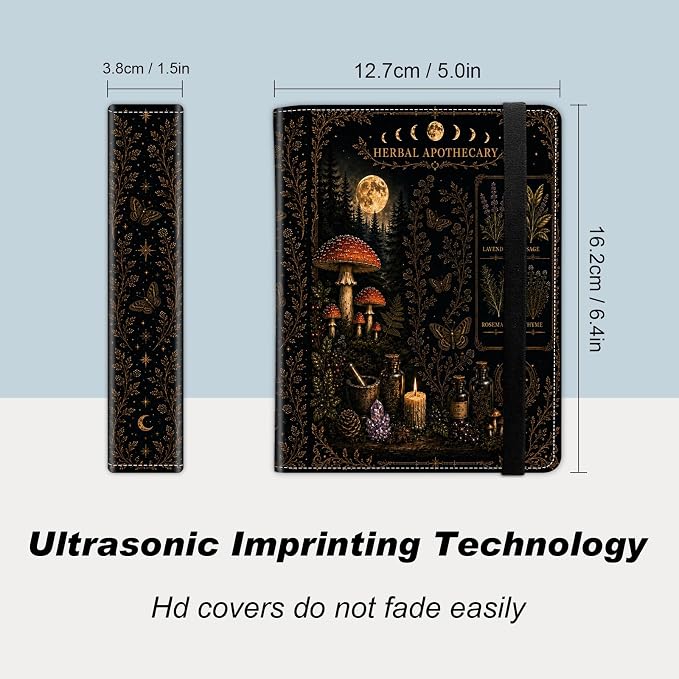 DEGDFSGR 4x6 Small Photo Album, 60 Pockets Holds 120 Photos | Slip-in pockets, black elastic band, portable for family, wedding, baby, travel photos, Witchy Forest Mushroom Herbs - Image 2