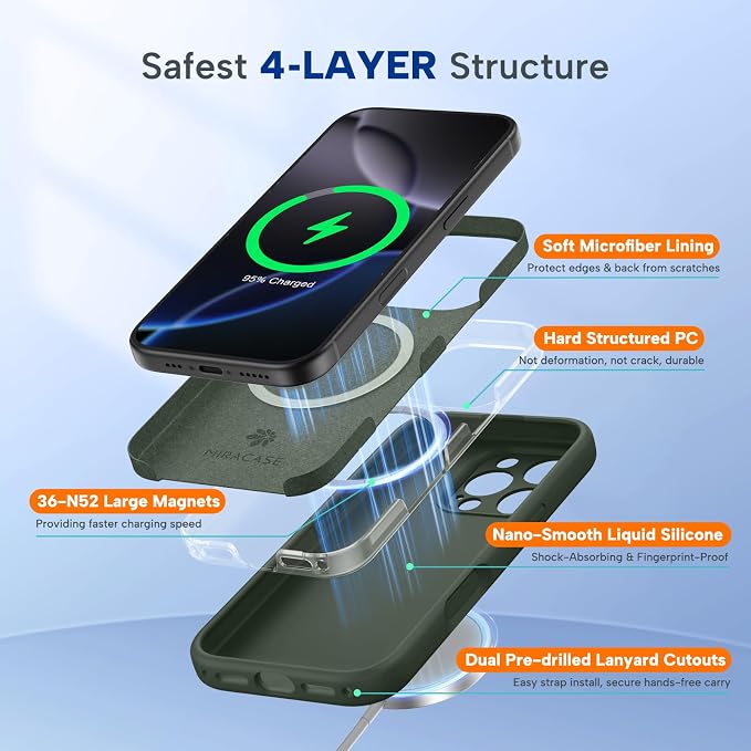 miracase Magnetic for iPhone 16 Pro Case, [Soft Anti-Scratch Microfiber Lining], Compatible with MagSafe, Liquid Silicone Case Shockproof Drop Protection Phone Case for 16 Pro,Dark Green | Compatible with MagSafe, Soft Microfiber Lining, Liquid Silicon... - Image 4