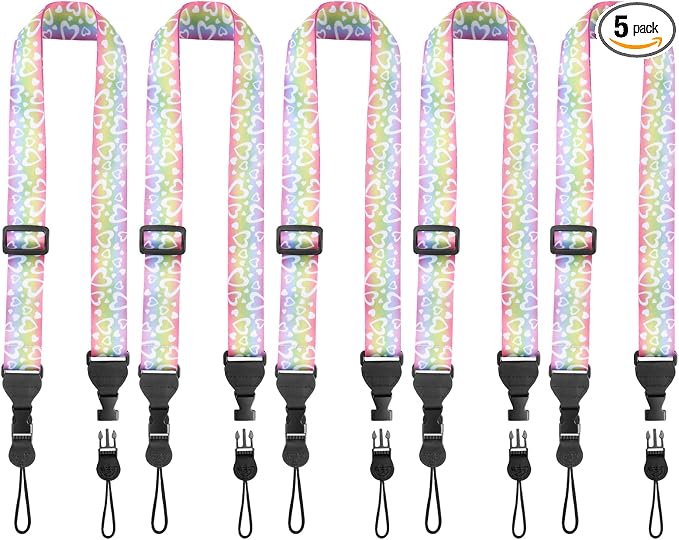 FIEIL 5 Pack Adjustable Shoulder Strap, Nylon Camera Strap, Comfortable Neck Strap for iPad, Cellphone Tablet, Camera, Laptop, Binocular, Luggage Bag (Rainbow Heart Universal Lanyard) by FIEIL