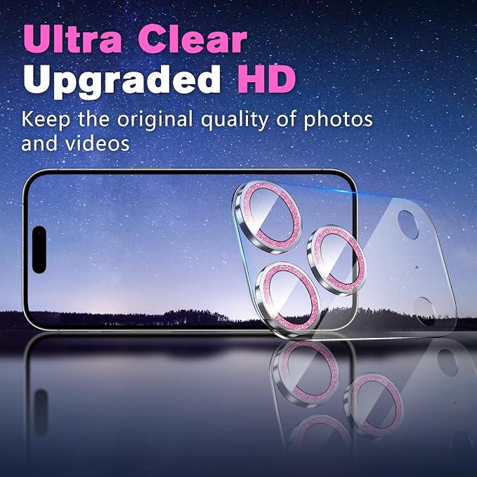 2 Pack for iPhone 17 Pro Camera Lens Protector | Bling Tempered Glass 9 Hardness,Anti-Scratch High Definition Camera Screen Protector (Pink) - Image 7