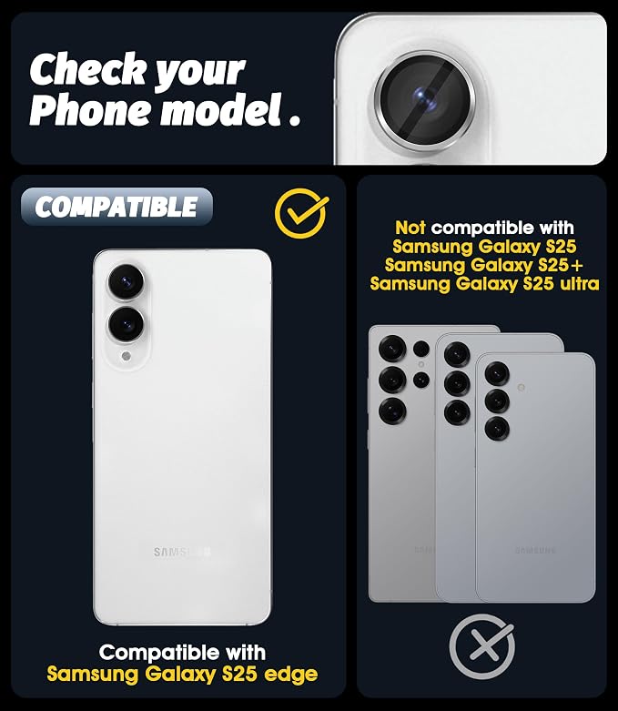 Orzero (2 Sets) Camera Lens Protector Compatible for Samsung Galaxy S25 Edge, Protector de Cámera One-Step Installation Tray Individual Matte Alloy Metal Ring Glass Case Friendly - Sliver - Image 2