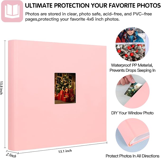 600 Pocket 4x6 Photo Album with Writing Space, Linen Cover, Pink | Large Capacity, 4x6 Album Book, with Memo for Family, Wedding Baby, Travel Memories Graduation Pictures - Image 6