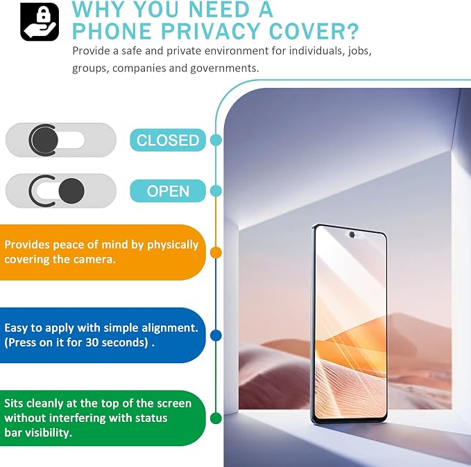 Front Camera Cover Compatible for Android Phones/Pixel/Galaxy/iPad-Black | Webcam Blocker for Single Front Camera, Privacy Slider Protects Your Phone Security - Image 4