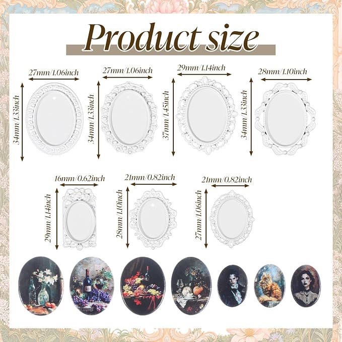 7pcs Mini Picture Frame,Small Vintage Picture Frame 1/12 Scale Accessory | White Oval, with 7 Pictures, Antique Tiny Photo Frame, for DéCor, Tabletop Wall Mount, Display - Image 2