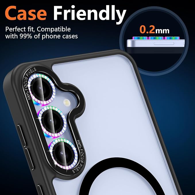 for Samsung Galaxy S24 Plus Camera Lens Protector, Individual Metal Ring Tempered Glass Lens Cover, [Strong Adsorption] Scratch Resistant Ultra-Thin HD Clear Lens Cover, 1 Set-Colorful Diamond - Image 8