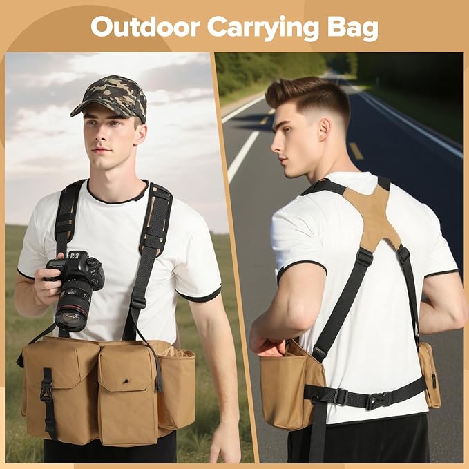 Camera Belt Camera Vest for Photographers,Vest Waist Pack for Lens | Multifunctional Camera Bag Adjustable Strap Suitable for Storing DSLR Camera Body Lens Smartphone Water Bottle(Khaki) - Image 7