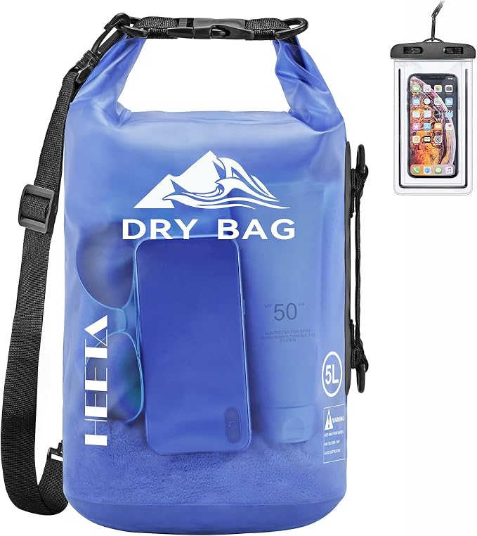 HEETA Dry Bag Waterproof Backpack with Phone Case 5L/10L/20L/30L/40L | Roll Top Lightweight Dry Storage Bag for Women Men, Travel Boating Kayaking Paddle Board Camping Beach Essentials Accessories by HEETA