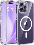 FNTCASE for iPhone 14 Pro Max Case, Fit for Magsafe, Glass Screen Protector | Anti Yellowing, Magnetic Phone Cases, 14FT Military Grade Drop Protection, Slim Shockproof Protective Cover, Clear by FNTCASE