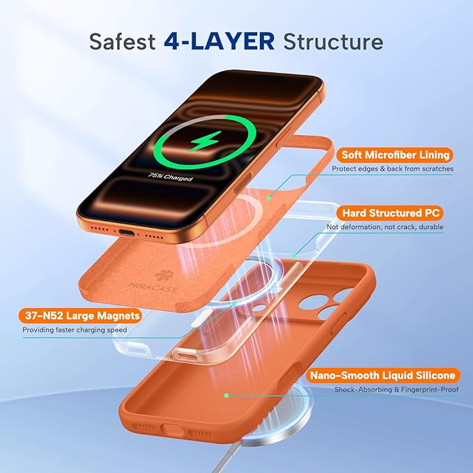 Miracase Silicone & Magnetic for iPhone 17 Pro Max Case, Amber Orange | Compatible with MagSafe, Camera Control Cover, Premium Silicone Cover Shockproof Drop Protection Phone Case for 17 Pro Max - Image 4