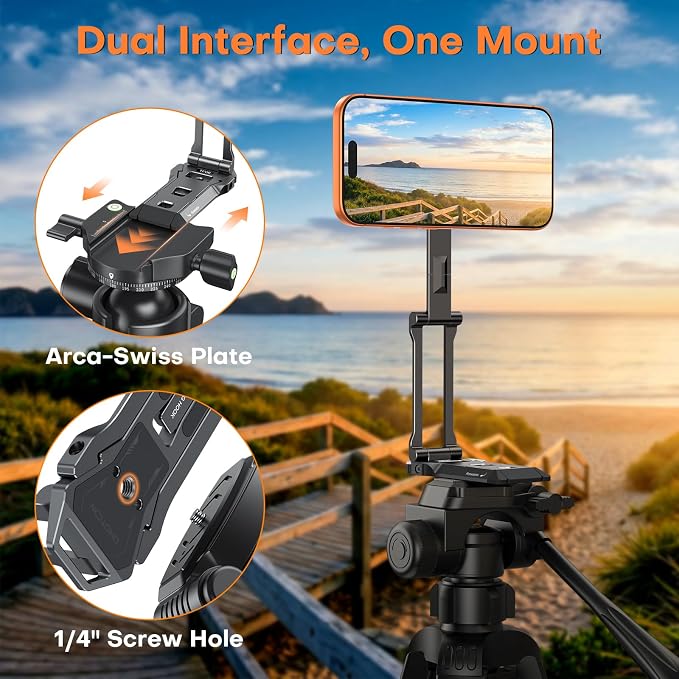 OMOTON TP06 Pro [Equipped Lanyard] 360° Rotating for MagSafe Tripod, Black | with Hook, Magnet Back & Arca-Swiss Base, 1/4" Screw, Magnetic Phone Tripod for iPhone 17/16 Pro Max Air Fits Vlog, Travel - Image 3