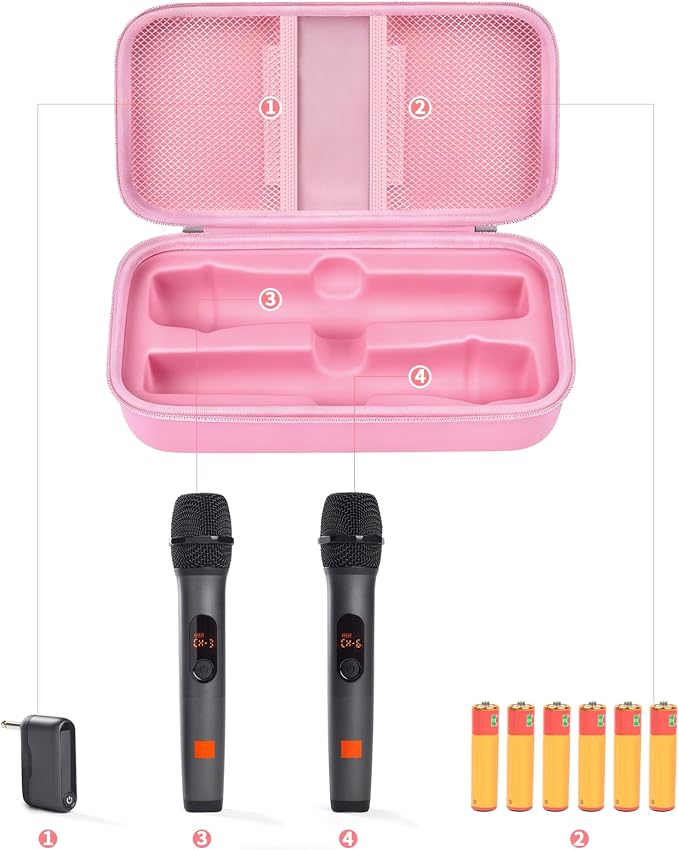 Wireless Microphone Case Compatible with JBL Wireless Two Microphone System, Handheld Dual Mic Travel Bag for Singing or Karaoke for Receivers, Adapters, AA Batteries - Image 2