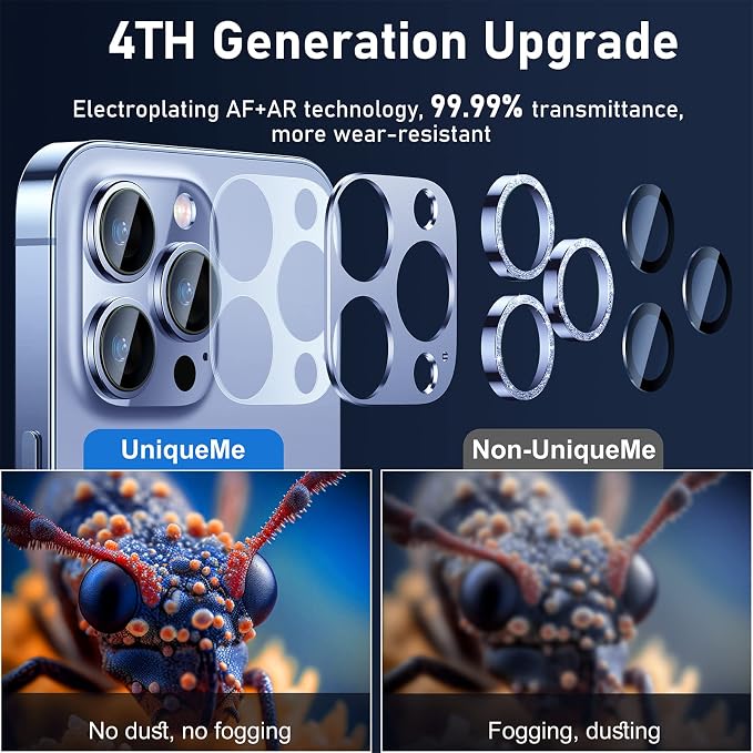 UniqueMe for iPhone 13 Pro/13 Pro Max Camera Lens Protector - Light Blue | Metal Ring, Tempered Glass, Rear Camera Screen Cover - Image 2