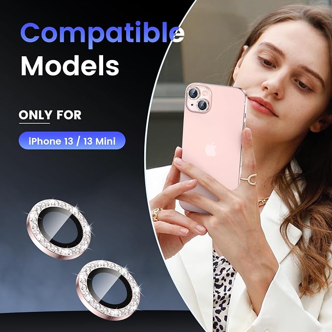 Tensea for iPhone 13/13 Mini Camera Lens Protector Bling, Camera Cover | 9H Tempered Glass Camera Screen Protector, Metal Individual Ring for iPhone13 6.1inch/ 13mini 5.4inch, HD Clear, Easy Install - Image 2