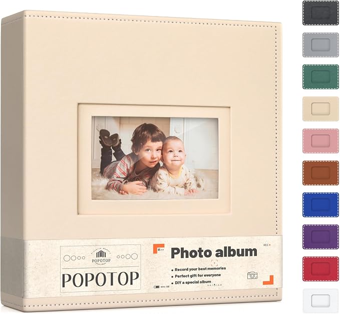 Popotop 4x6 Photo Album Holds 300 Pictures, Vegan Leather Hardcover | 300-Photos Capacity, Acid-Free PP Slip-In Pockets, Mixed-Orientation Layout, Front Photo Window, Gifts for Wedding Baby by Popotop
