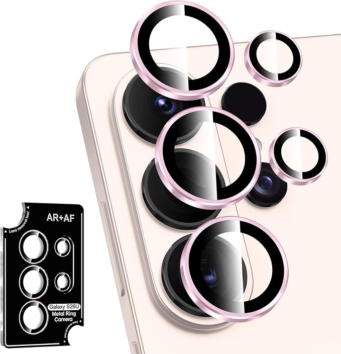 for Samsung Galaxy S26 Ultra Camera Lens Protector, Individual Metal Ring Tempered Glass Lens Cover, [Strong Adsorption] Scratch Resistant Ultra-Thin HD Clear Lens Cover, 1 Set-Pink Ring by Btscase