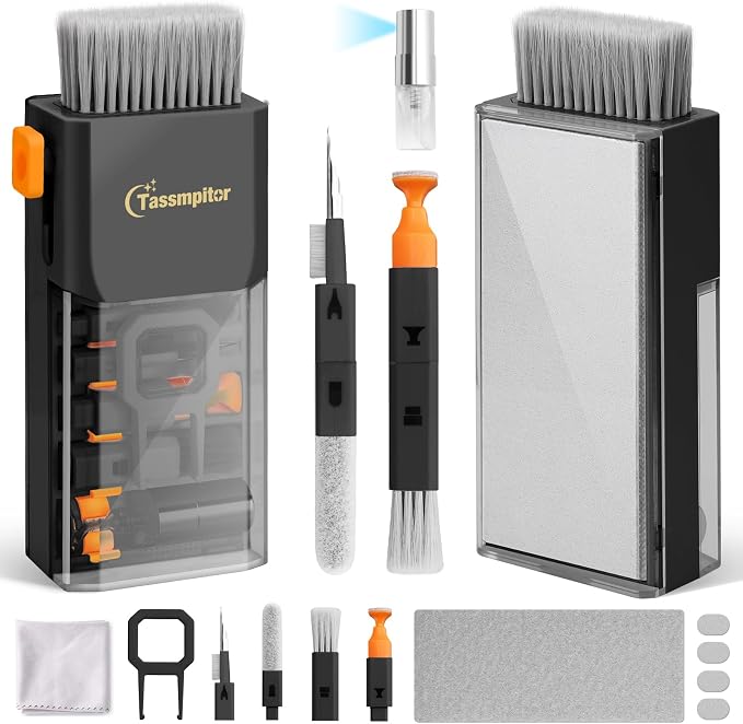 Keyboard Cleaning Kit, All-in-One Laptop & Computer Screen Cleaner, Black | Multi-function Electronic Cleaner, Soft Bristle Brush, Computer Screen-safe Spray, Compact, for MacBook, iPad, iPhone, earbud by Tassmpitor