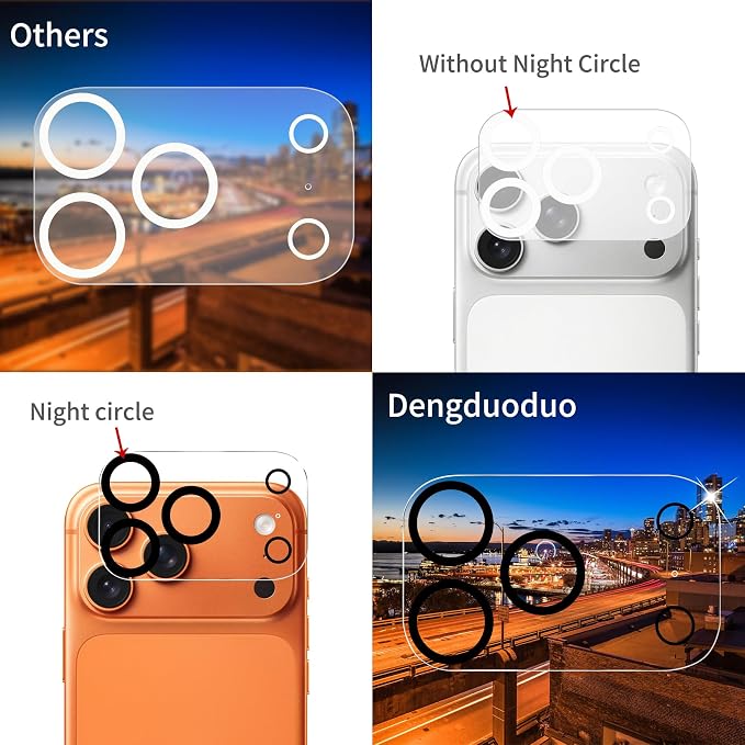 Dengduoduo 3 Pack Camera Lens Protector for iPhone 17 Pro, Tempered Glass, Ultra HD, 9H Hardness, Anti-Scratch, Case Friendly, Easy to Install [No Affect on Night Shots] - Image 7