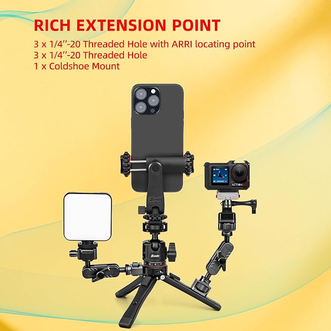 Zeadio Metal Camera Mini Tripod, with 1/4" Screw Ball Head Mount, Adjustable Heights Desktop Vlog Stand for Smooth 4 Osmo Mobile Ronin-S Vimble 2 Gimbal Handle Grip Stabilizer and All Cameras - Image 7