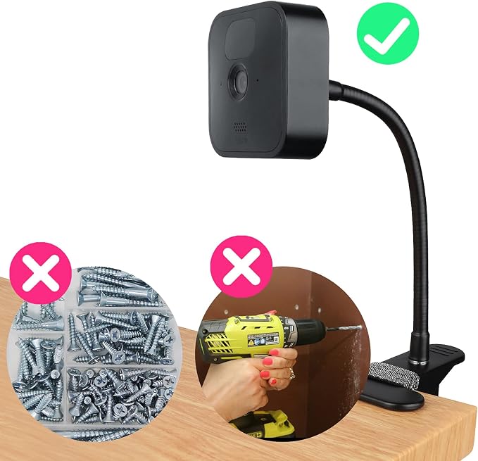 iTODOS 2 Pack Flexible Clip Clamp Mount Compatible with Blink Outdoor 4 (4th Gen)/(3rd Gen) XT3/Blink XT/XT2/Mini,8 inches Gooseneck Arm,Attach Your Blink Camera Wherever You Like Without Any Tools - Image 3