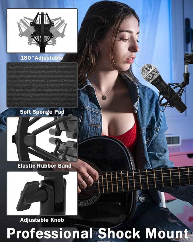 Microphone Shock Mount Mic Holder For Samson Q2U SM58 ATR2100-USB Behringer Xm8500, Mic Clip Holder Mount for Diameter 28mm-32mm Dynamic Microphone Like AT2005-USB PGA48 PGA58, Boseen - Image 4