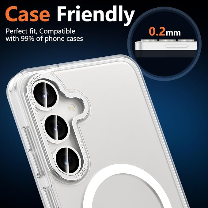 for Samsung Galaxy S25 FE Camera Lens Protector, Individual Metal Ring Tempered Glass Lens Cover, [Strong Adsorption] Scratch Resistant Ultra-Thin HD Clear Lens Cover, 1 Set-White Shine - Image 8