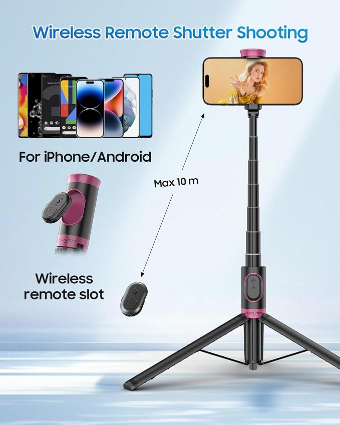67" Selfie Stick Tripod with Wireless Remote for iPhone and Android | All-in-One Extendable Design, Compact Folded Size for Selfies, Video Recording, Live Streaming, Vlogging and Travel - Image 4