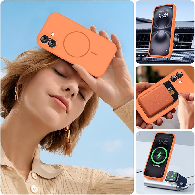 Miracase Silicone & Magnetic for iPhone 16 Case, Sunset Orange | Compatible with MagSafe, Anti-Scratch Microfiber Lining, Liquid Silicone Case Shockproof Drop Protection Phone Case for 16 - Image 7