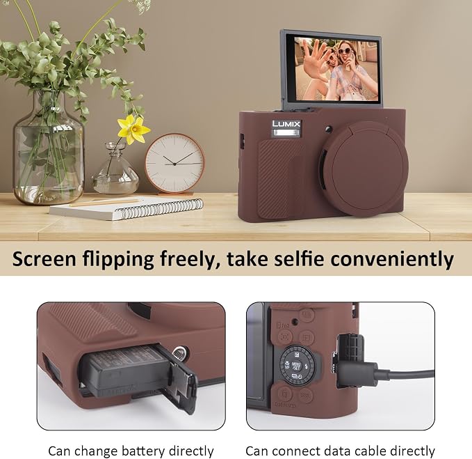 MUZIRI KINOKOO Silicone Sleeve Compatible for Panasonic Lumix ZS99 Camera - Soft Protective Cover for DC-ZS99/TZ99 Digital Camera with Removable Lens Cover - Anti-Slip & Anti-Scratch - Coffee - Image 5