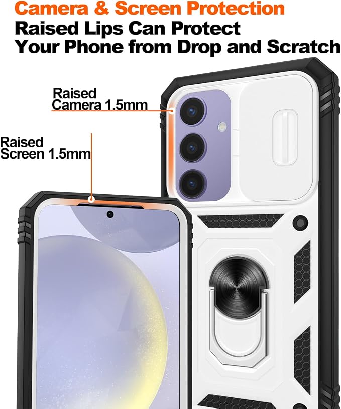 Gritup for Samsung Galaxy S24 Plus Phone Case: Case Samsung S24 Plus with Screen Protector*2 | Magnetic Stand & Slide Camera Cover | Shock Proof Military-Grade para S24 Plus Cover -White+Black - Image 5