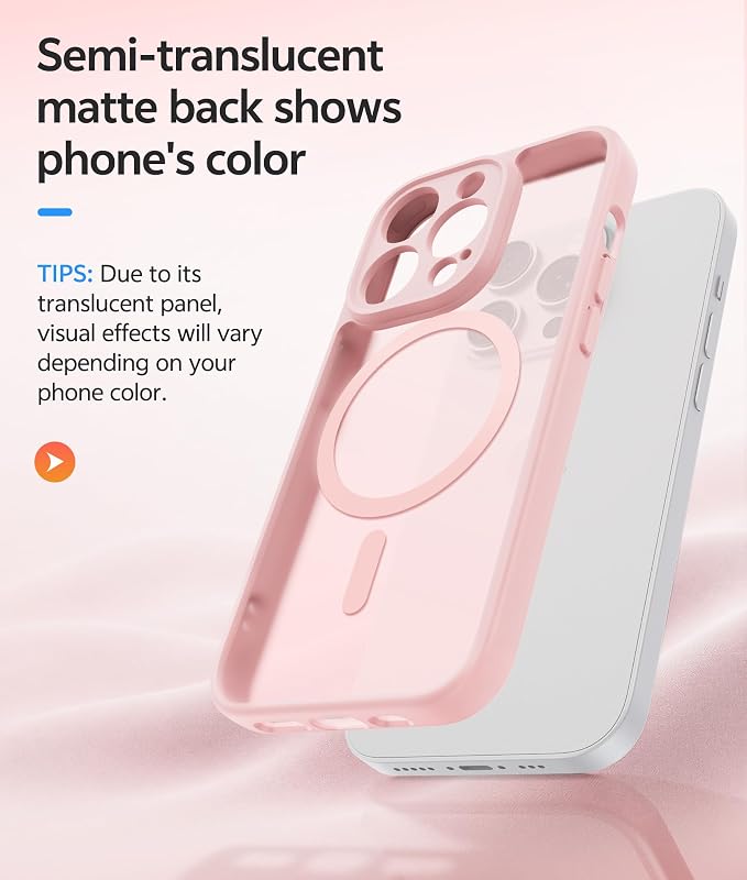 FNTCASE for iPhone 14 Pro Case, Compatible with Magsafe, Screen Protector | Full Camera Protection, Translucent Matte, 14FT Military Grade Drop Proof, Shockproof Protective Phone Cover, Light Pink - Image 5