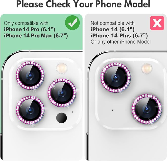 for iPhone 14 Pro/14 Pro Max Camera Lens Protector Diamond, Colorful | Individual Metal, 9H Hardness, Scratch Resistant, Shockproof, Drop Protection, Case Friendly, Stylish Accessories - Image 2