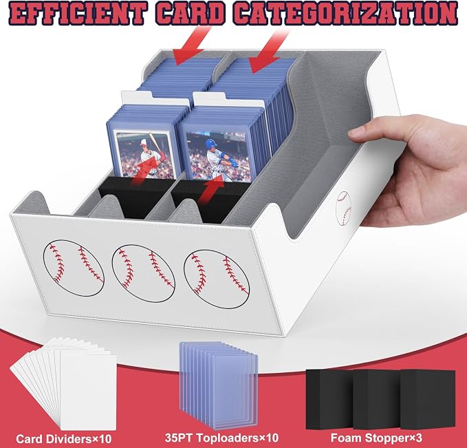 Mlikero Baseball Card Storage Box, Trading Card Storage Box Oversized Fits Toploaders, Magnetic Closure Sports Card Case for Baseball Cards (Holds 500+ Toploaders) - Image 4