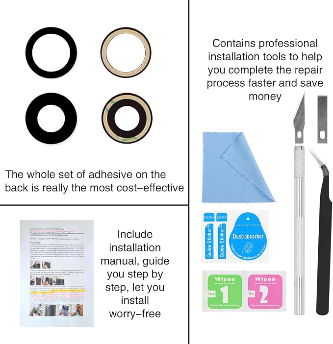 ASDAWN Back Rear Camera Lens Glass Replacement for iPhone 16 6.1 inch and 16 Plus 6.7 inch with Pre-Installed Adhesive, Back Lens Glass with Installation Manual + Repair Tool Set - Image 7