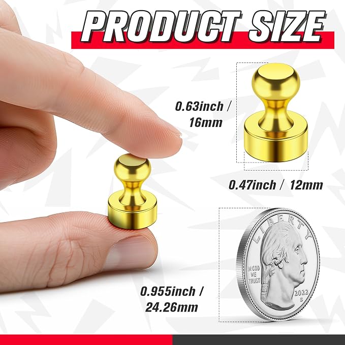 FINDMAG Fridge Magnets, Magnets for Whiteboard, Office, 42 Pack, Gold | Magnetic Push Pins for Pictures and Photos Display on Refrigerator, Kitchen, Accessories Decorative, Reusable Design - Image 2