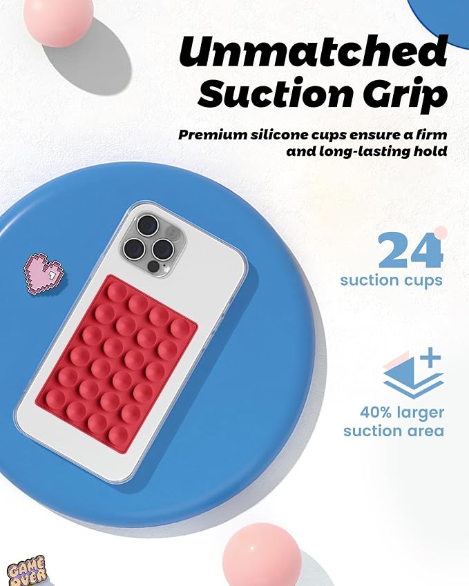 amBand Magnetic Sticky Phone Suction Grip for MagSafe, Removable for Wireless Charging, Durable Magnet Silicone Portable Mount Stand for iPhone 12 13 14 15 16 17, Hands-Free Video/Selfie, Cherry Red - Image 4