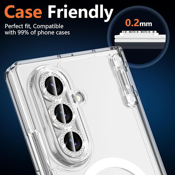 for Samsung Galaxy Z Fold 8 Ultra Camera Lens Protector, Individual Metal Ring Tempered Glass Lens Cover, [Strong Adsorption] Scratch Resistant Ultra-Thin HD Clear Lens Cover, 1 Set-Slivery Diamond - Image 6