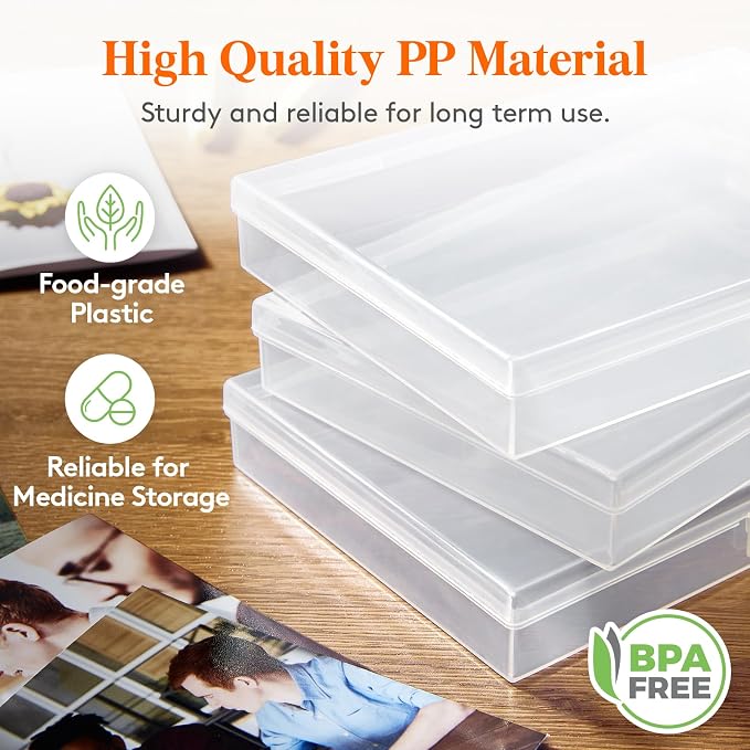 Lifewit 4x6 Photo Storage Box, 18 pcs Inner Photo Case with Lids, Clear Photo Organizers with 1 Sheet Label Sticker, Plastic Craft Storage Box for Seeds Sticker Cards Pictures Stamps Office Supplies | 1 Pcs Transport Outter Case with Handle& Labels, Co... - Image 6