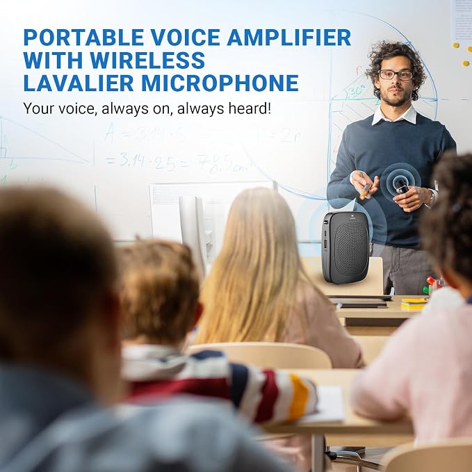 Bluetooth Voice Amplifier with Wireless Lavalier Lapel Mic for Teachers | Portable Speaker Clip-On Microphone, Mini Megaphone PA System for Classroom/Yoga/Public Events C006 - Image 3