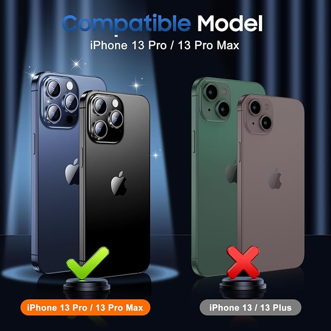 UniqueMe for iPhone 13 Pro Max/13 Pro Camera Lens Protector-Glitter Blue | 3 Pack-Acrylic, Not Glass, Case Friendly, Scratch-Resistant, Night Shooting Mode - Image 7