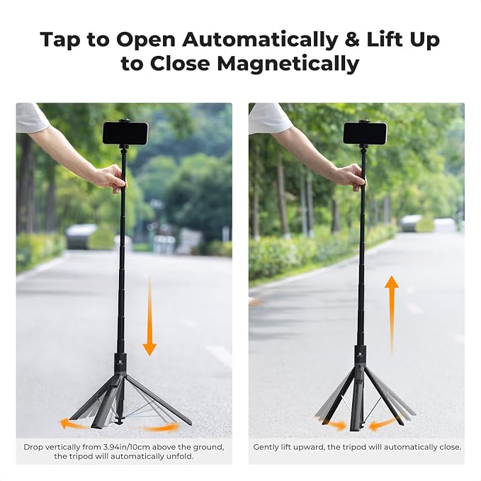 K&F CONCEPT 69" Pop Open & Quick Fold Phone Tripod | 360° Rotatable Selfie Stick with 9 Button Bluetooth Remote, Cell Phone Tripod for Travel, Live Streaming, Vloggers. X96 - Image 3