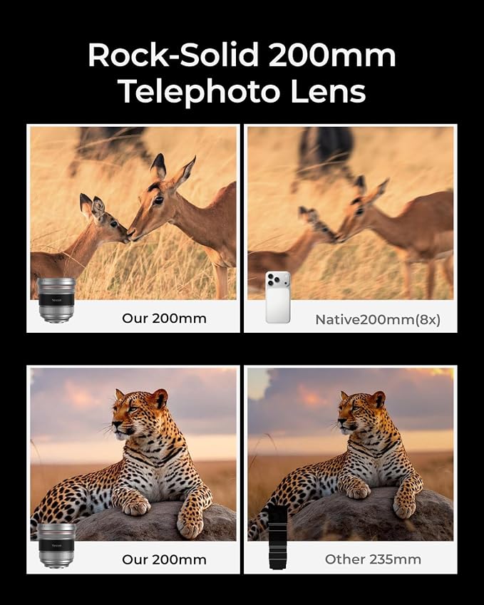 TELESIN 2X Telephoto Master Lens for iPhone 17 Pro with Hood, APP Pro EIS | 105mm Authentic Portraits, 200mm Equivalent Optical Telephoto Extender for Wildlife/Sports/Concert Portrait Photography - Image 4