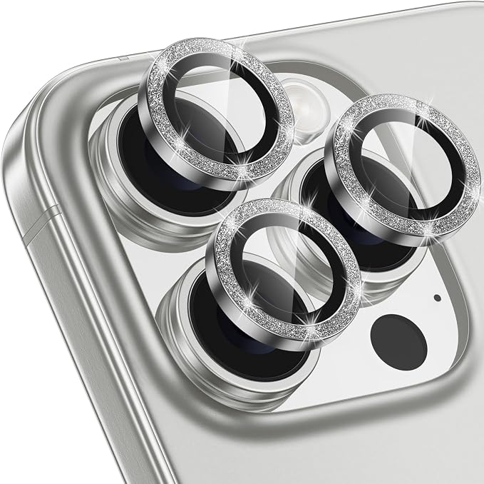 for iPhone 16 Pro/16 Pro Max Camera Lens Protector Glitter, Gray | Individual Metal, 9H Hardness, Scratch Resistant, Shockproof, Drop Protection, Case Friendly, Stylish Accessories by Xfilm