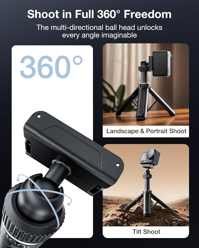 llano 16" Magnetic Action Camera Tripod for DJI Osmo Action 6, Osmo Nano, Mini Tripod with Magsafe Quick Release Adapter, Small Selfie Stick, 360° Ball Head, Portable, Lightweight, Black - Image 4