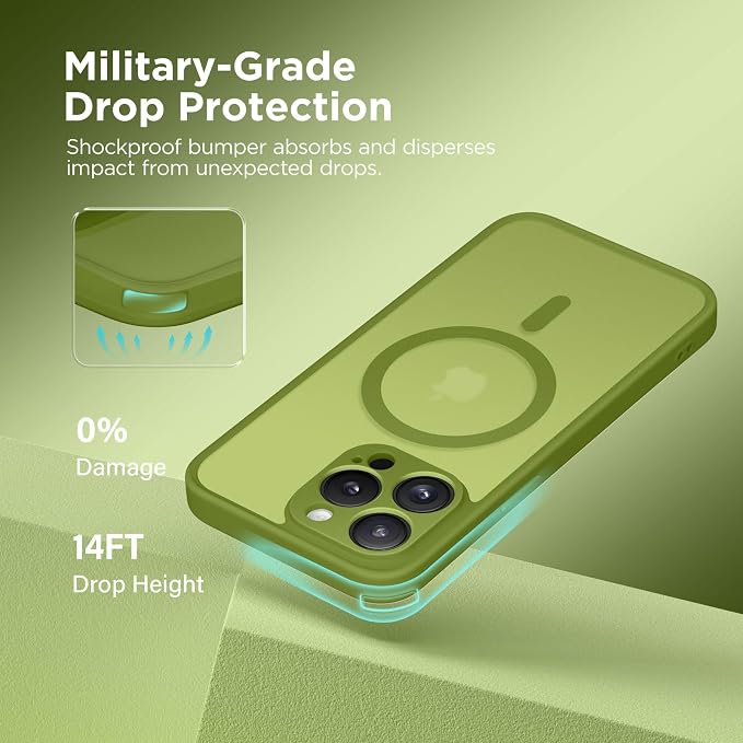 CAPRARO for iPhone 13 Pro Max Case, Compatible with MagSafe | Upgraded [Full Camera Protection] Shockproof Protective Slim Translucent Matte Magnetic Phone Case 6.7'', Cedar Green - Image 5