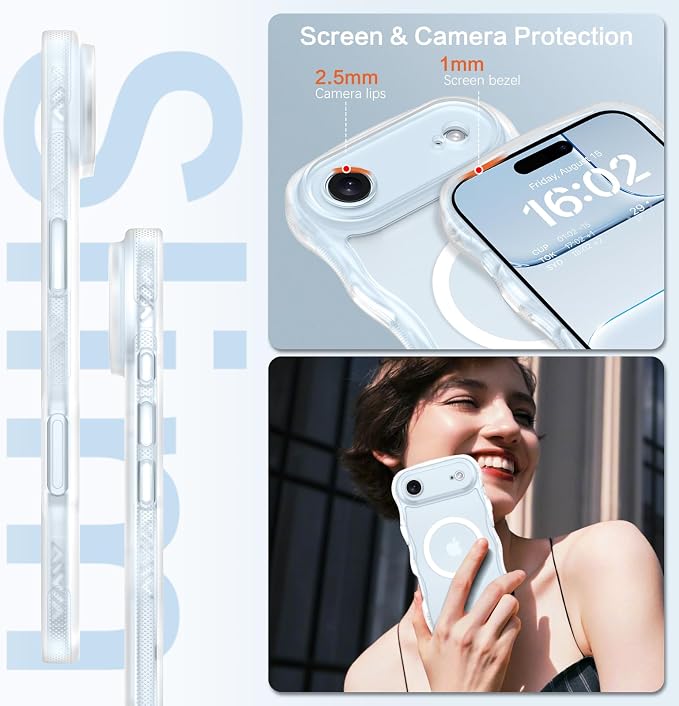 BENTOBEN Magnetic for iPhone Air Case 2025, Cute Wavy [Full Camera Protection] [Compatible with MagSafe] Matte Anti-Slip Bumper Women Girls Boys Protective Cover for iPhone 17 Air 6.5", Clear White - Image 5